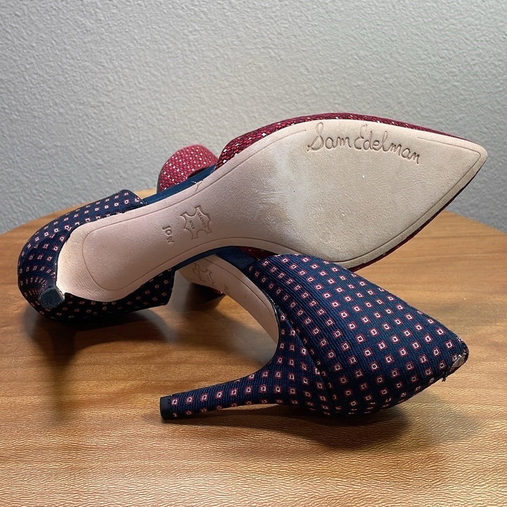 Sam Edelman D’orsay Telsa Red Blue Brocade High Heel Pumps Size 10W - Picture 15 of 16